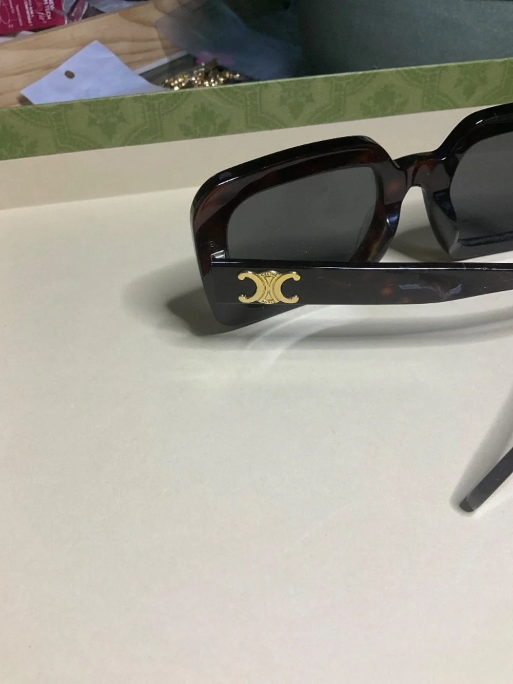 Celine Triomphe CL40304U 52A Dark Brown Havana With Gold/Grey Square